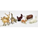 BESWICK; a collection of animals to include a Hereford bull, a family of three deer, two models of