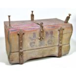 A 19th century cart trunk with iron strap handles and detail, and original paint, inscribed 'J.M.