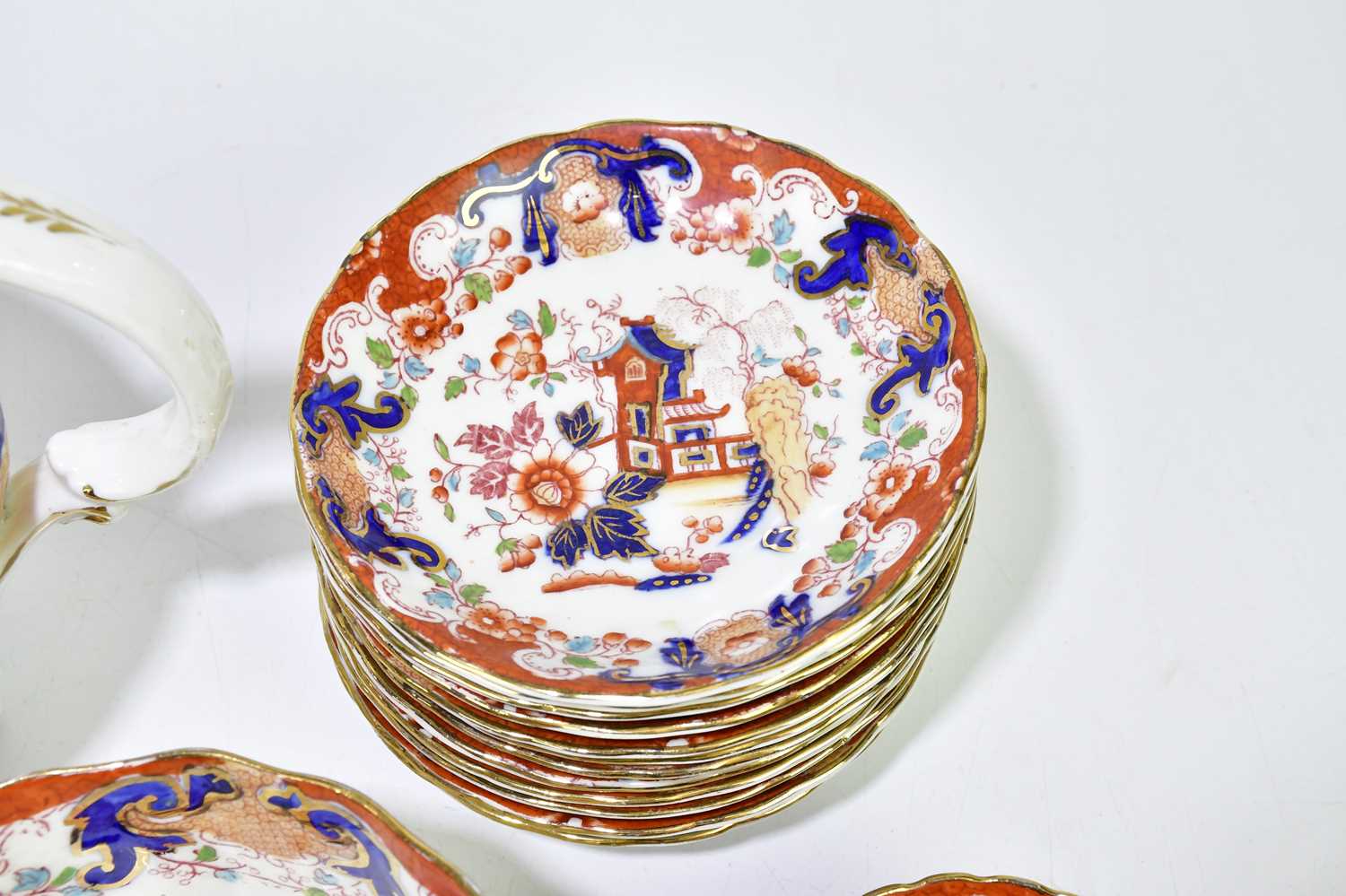 A 19th century Staffordshire Imari pattern part tea service decorated with a Mandarin palette, - Image 8 of 8