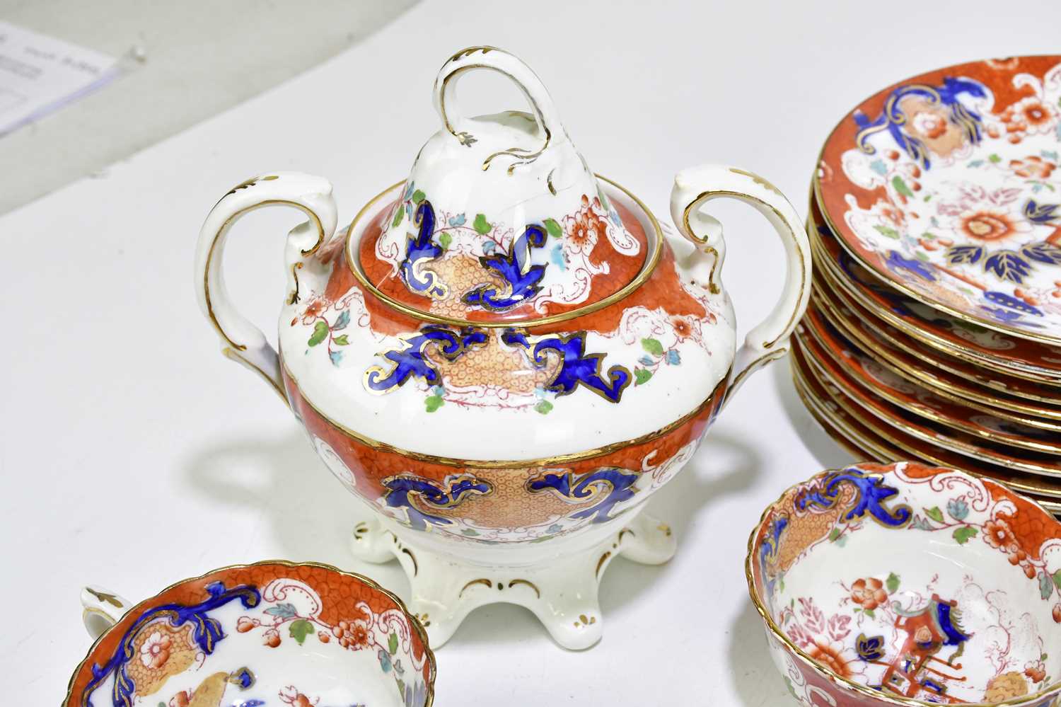 A 19th century Staffordshire Imari pattern part tea service decorated with a Mandarin palette, - Image 4 of 8