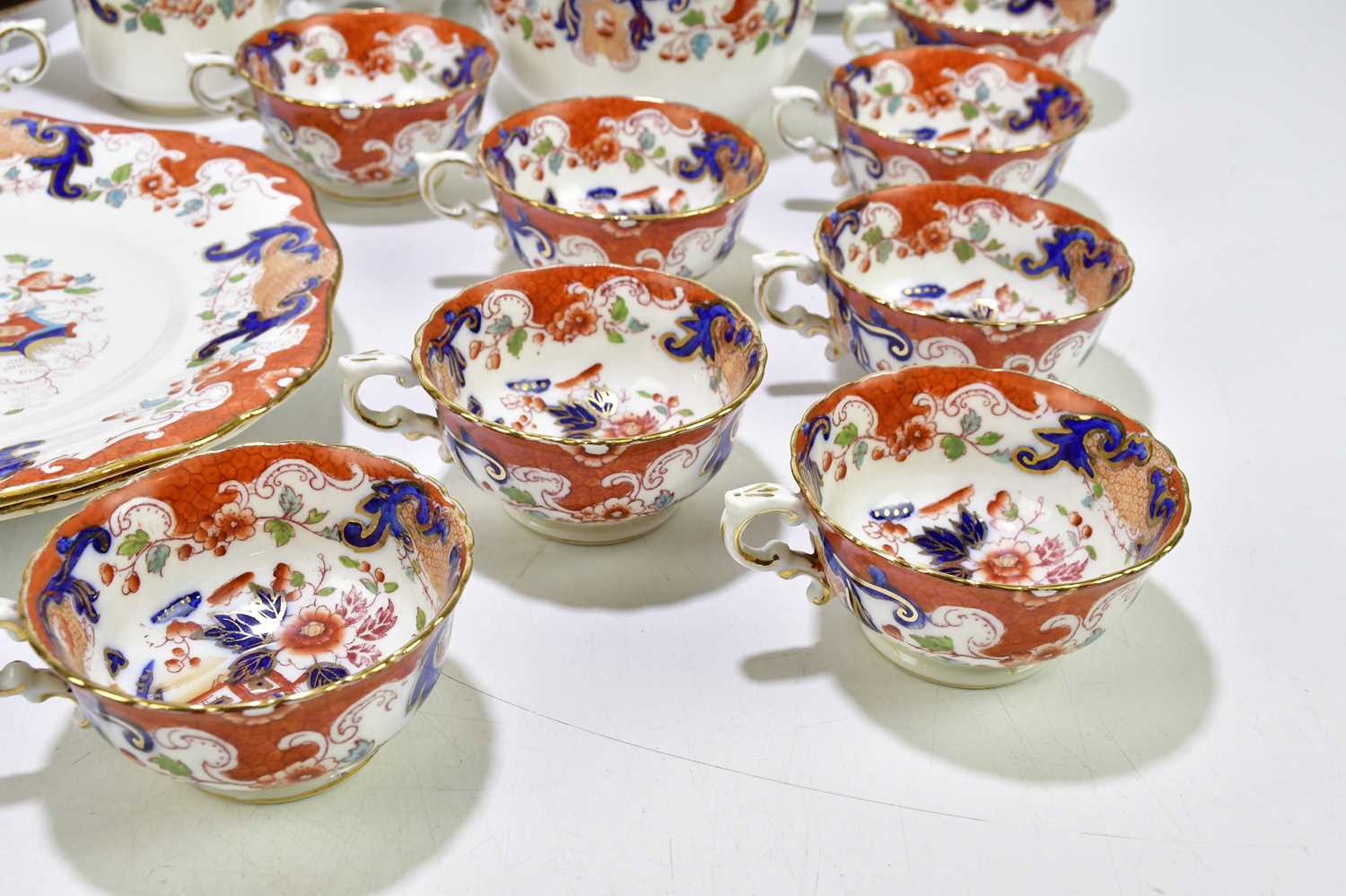 A 19th century Staffordshire Imari pattern part tea service decorated with a Mandarin palette, - Image 2 of 8