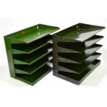 A pair of green painted wall shelves, height 33cm.