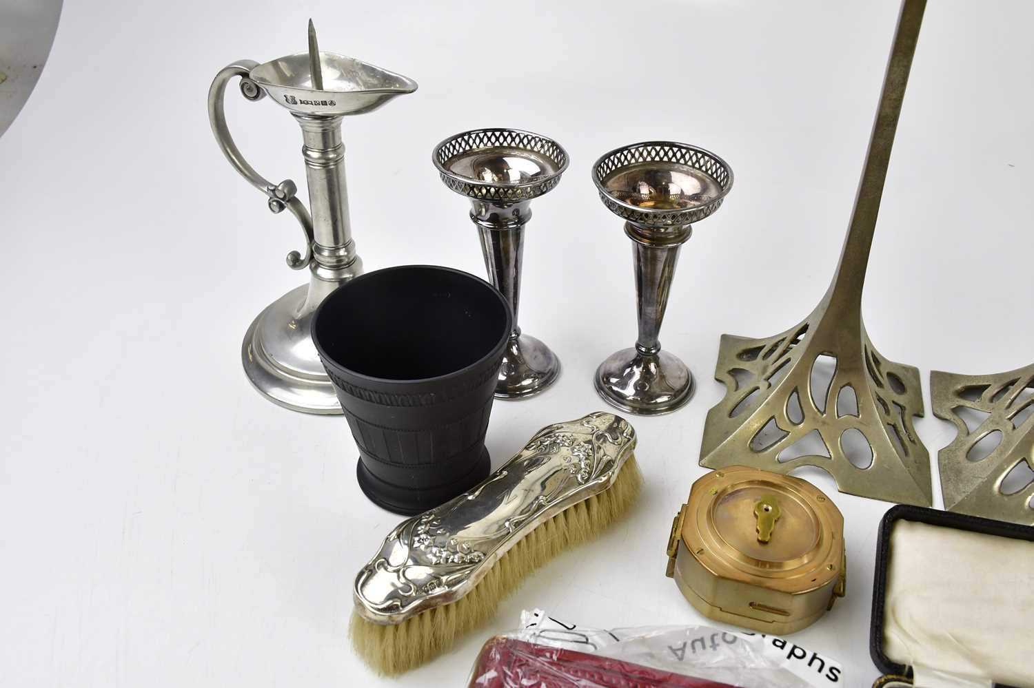A decorative pair of modern Art Nouveau inspired candlesticks, a cased pair of hallmarked silver - Image 6 of 6