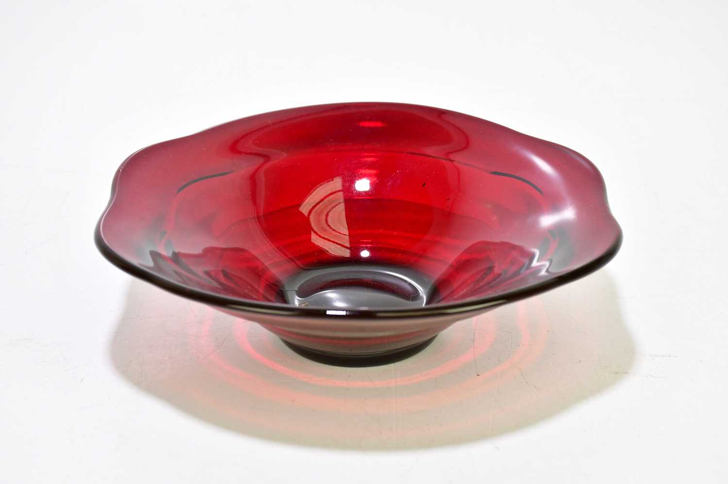 A group of five Whitefriars ruby red glasses, to include two bowls, a dish, a jug and a vase. - Image 2 of 4