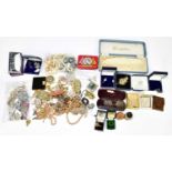 A quantity of assorted costume jewellery, also compacts, spectacles, fountain pen nibs, etc (2
