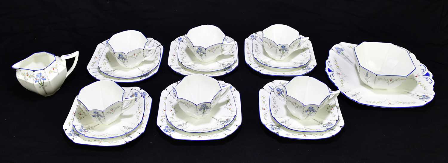 SHELLEY; a six setting 'Blue Iris' pattern tea service in Queen Anne shape, comprising six cups, six