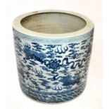 A large 18th century Chinese blue and white porcelain jardinière, of cylindrical form and