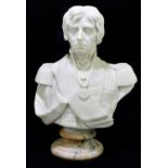 FREDERICKS; a marble bust of Nelson in naval uniform, on a socle, height 30cm.