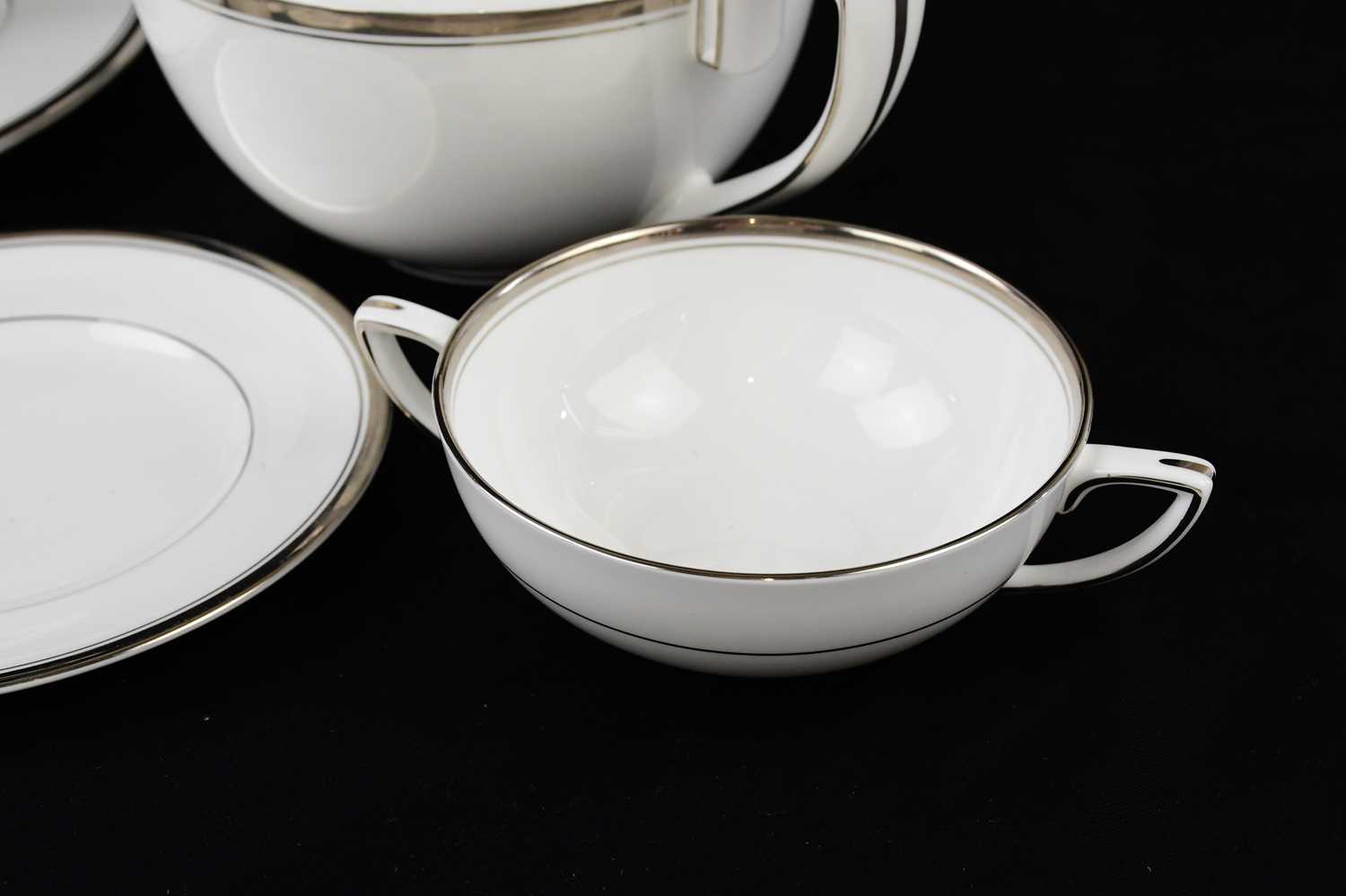 ROYAL WORCESTER; a 'Silver Viceroy' pattern part dinner and tea service comprising two tureens and - Image 7 of 8