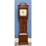 A 19th century mahogany eight day longcase clock, the painted square white enamel dial