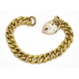 A 9ct yellow gold bracelet with heart shaped padlock, 19.2g.