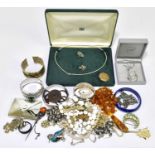 A mixed lot of assorted costume jewellery, including boxed Lalique pendant, silver necklace and