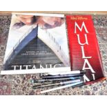 Seven various film and cinema posters, including Titanic printed vinyl suspended cinema poster,