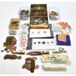 A quantity of assorted coins and bank notes, predominantly British to include half pennies, pennies,