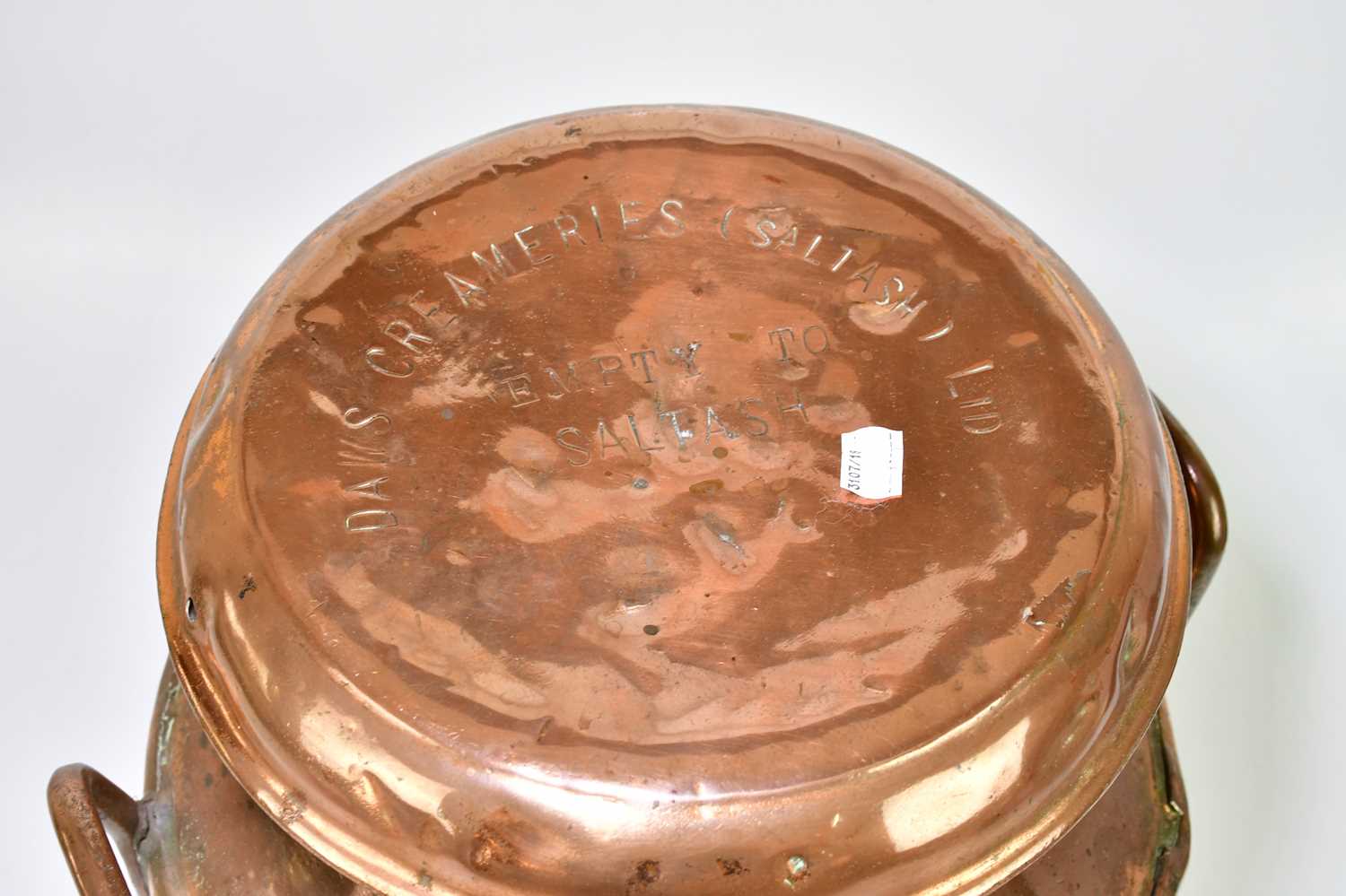 DAWS CREAMERIES; a copper twin handled milk churn, height 45cm. - Image 2 of 3