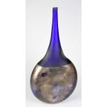 ADAM AARONSON; an Art Glass vase of bottle form with elongated neck, with applied silvered detail,