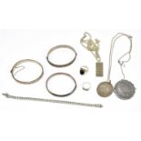A small quantity of assorted hallmarked silver and white metal jewellery, including two ingots, a