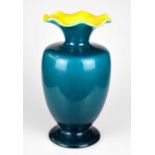 LINTHORPE; a large Art Pottery vase, with wavy rim, decorated in a crystalline turquoise glaze, with