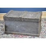 A black painted pine tool chest, height 47cm, width 90cm, depth 55cm.