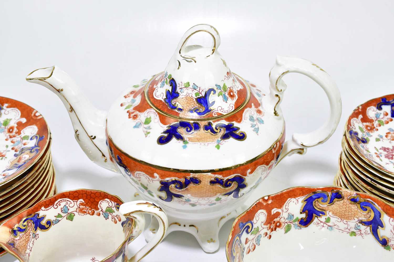 A 19th century Staffordshire Imari pattern part tea service decorated with a Mandarin palette, - Image 6 of 8