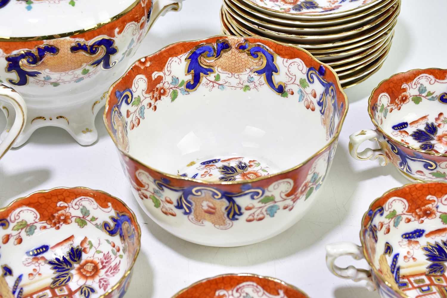A 19th century Staffordshire Imari pattern part tea service decorated with a Mandarin palette, - Image 7 of 8