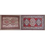 A Hamadan rug with central lozenge shaped medallion set with stylised birds, 135 x 103cm, and a