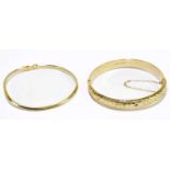 Two 9ct yellow gold bangles, approx weight 12.6g.