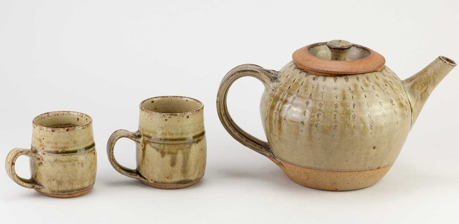† RICHARD BATTERHAM (1936-2021); a stoneware teapot covered in green ash glaze, height 15cm, and a - Image 2 of 10