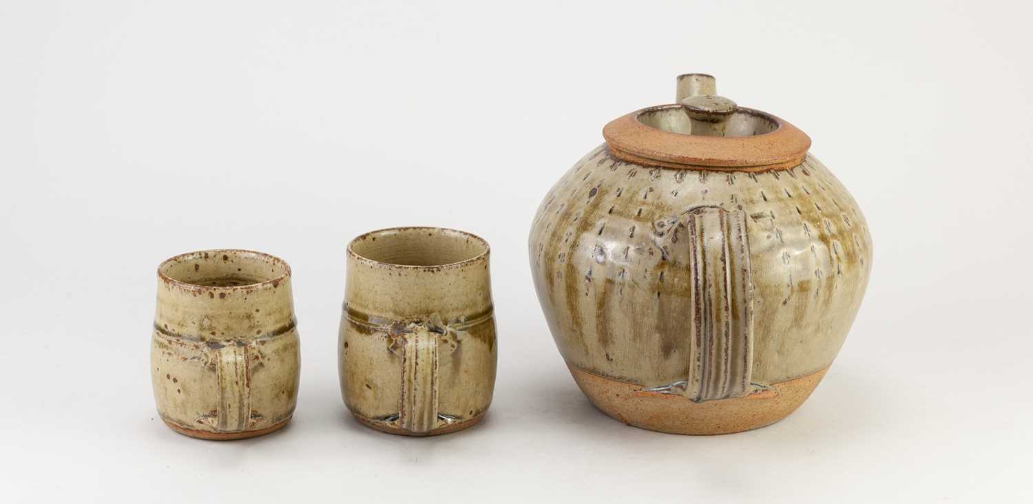 † RICHARD BATTERHAM (1936-2021); a stoneware teapot covered in green ash glaze, height 15cm, and a - Image 3 of 10