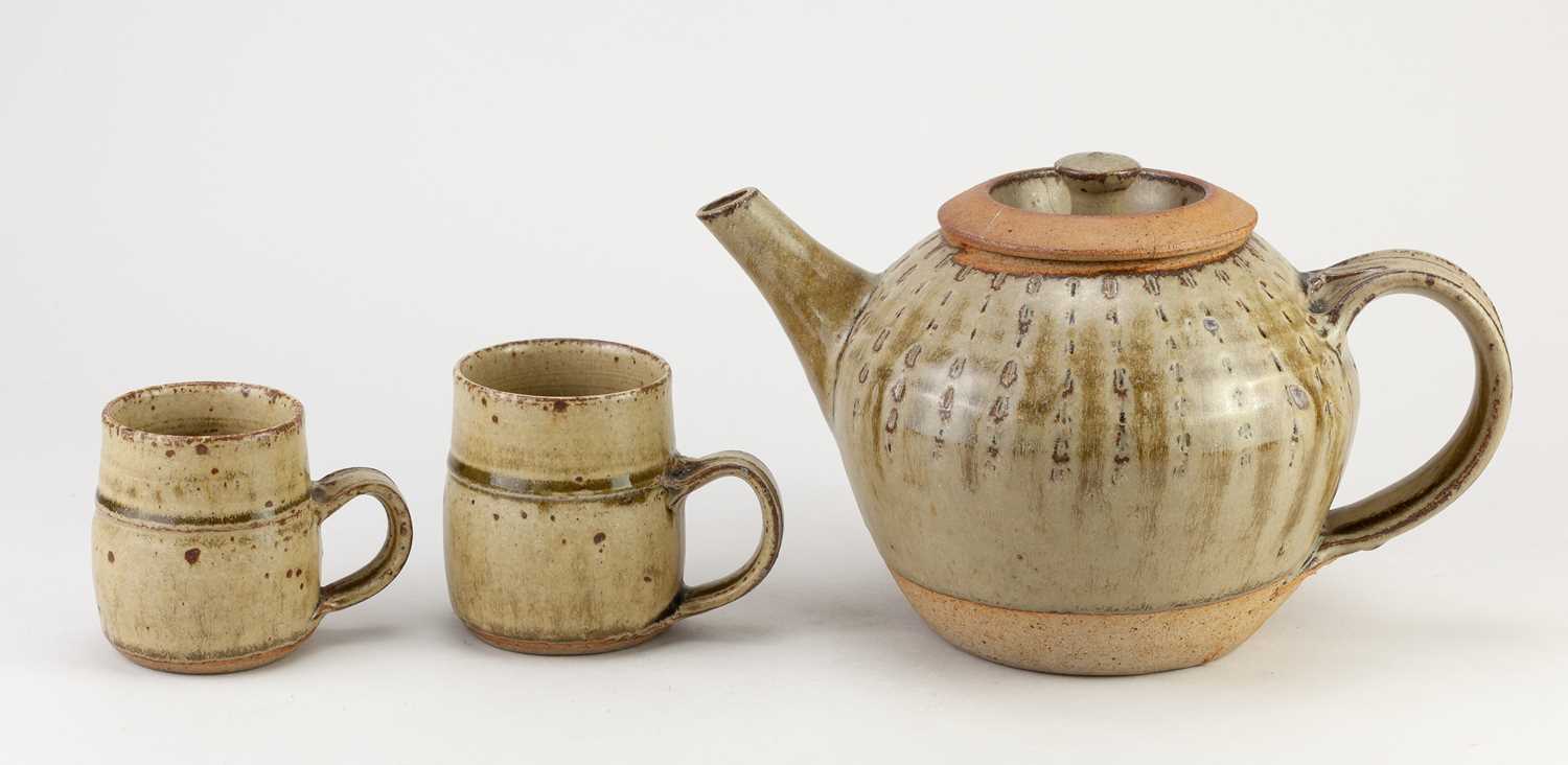 † RICHARD BATTERHAM (1936-2021); a stoneware teapot covered in green ash glaze, height 15cm, and a - Image 4 of 10