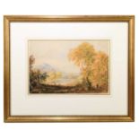 CIRCLE OF A.V.C FIELDING; watercolour, lakeside scene, unsigned, 38 x 25cm, framed and glazed.