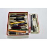 A small quantity of fountain pens and ballpoint pens, to include Parker examples.