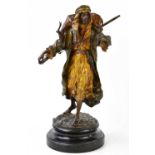 FRANZ XAVER BERGMANN (Austrian 1861-1936); a cold painted bronze figure of Arab huntsmen, stamped to