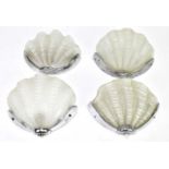 Four Art Deco chrome plated wall lights with shell shaped frosted glass shades (4). Condition