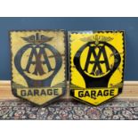 Two vintage AA garage shield shaped enamel signs, 80 x 56cm (2).