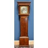 A George III oak and mahogany crossbanded thirty hour longcase clock, the square brass dial set with