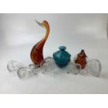 MDINA; an Art Glass bottle vase, height 15cm, together with a Murano glass model of a duck and a