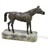 A bronze figure of a horse, on marble base, height 25cm.