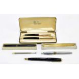 PARKER; a cased bakelite fountain pen with 14K nib, together with a Conway Stewart bakelite fountain