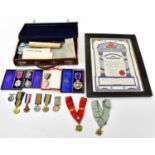 MASONIC INTEREST; a mixed group of Masonic regalia to include jewels, an apron and a small