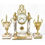 A late 19th century French marble and gilt metal three piece clock garniture, the clock with