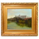 I ALLAN; oil on canvas, castle next to a river, signed lower left, 34 x 29cm, framed.