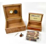 A walnut veneered humidor, height 12cm, width 26cm, depth 22cm, together with a small quantity of