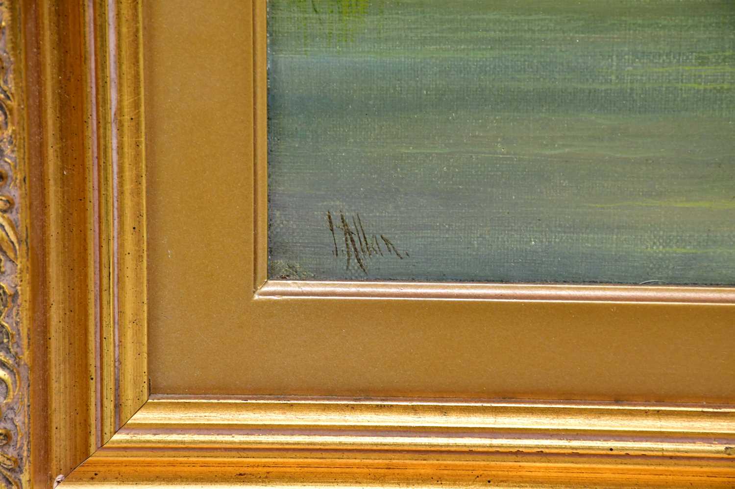I ALLAN; oil on canvas, castle next to a river, signed lower left, 34 x 29cm, framed. - Image 3 of 4