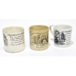 Three 19th century children's mugs to include an example printed with Franklins Maxims for Age and