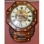 S. WEBB, MANCHESTER; a 19th century rosewood drop dial wall clock, inlaid with mother of pearl