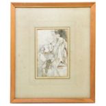 ALFRED ELMORE (1815-1851); watercolour, study of figures, unsigned, the label verso states '