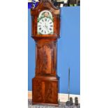 A 19th century eight day longcase clock, the painted dial set with moon phase and Roman numerals,