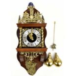 A reproduction mahogany and gilt metal Atlas wall clock, the silver chapter ring with Arabic and