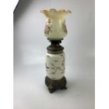 A decorative oil lamp decorated with butterflies and flowers, height 55cm. Condition Report: